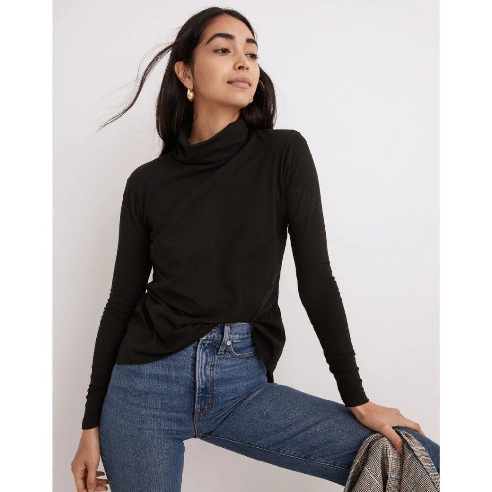 Madewell Whisper Cotton Turtleneck Tee True Black NWT Size XS Neutral Capsule